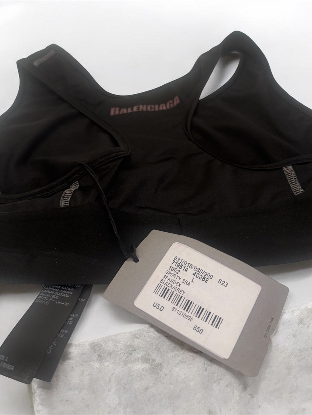 Balenciaga Black Logo Sports Bra